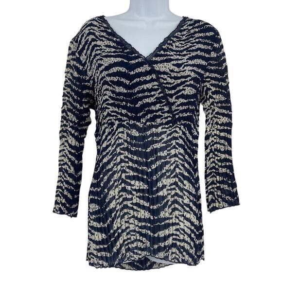 Coldwater Creek Mesh Lace Womens Top 4 Boho Resort Animal Pleated Artsy Chiffon - Picture 1 of 10